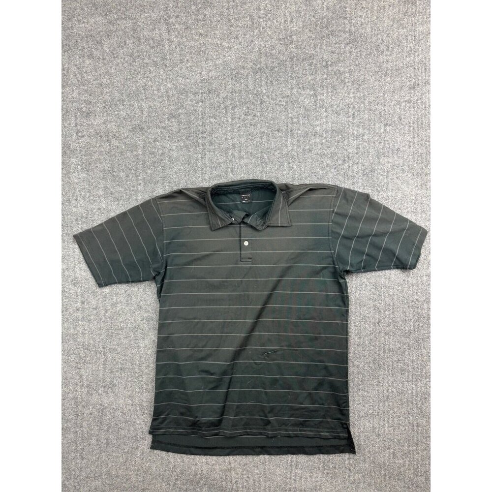 Dunning Golf Polo Shirt Men's Medium Black Stripe Short Sleeve Button Iron Horse